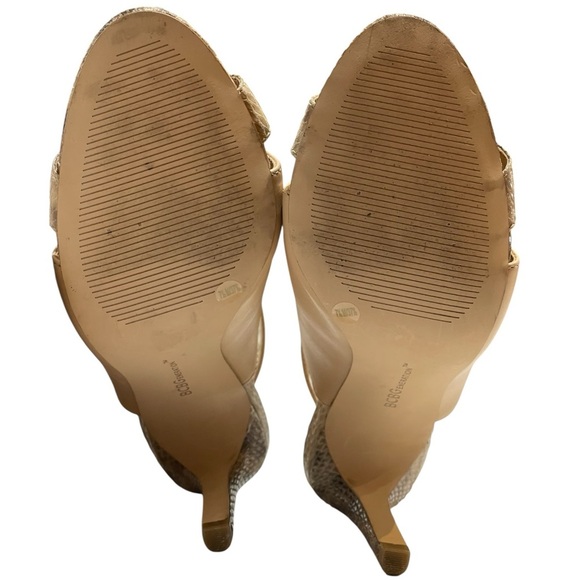 BCBGeneration MALCOLM TAN-SNAKESKIN ANKLE STRAP OPEN TOE HEELS SZ 7.5 MED - Picture 12 of 16